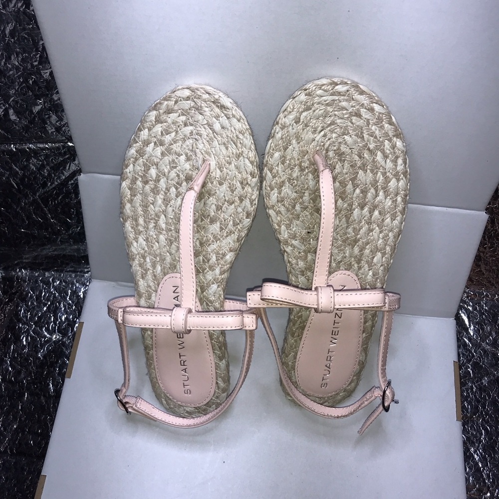 Stuart Weitzman Kids Pale Pink Espadrille T-Strap Sandals